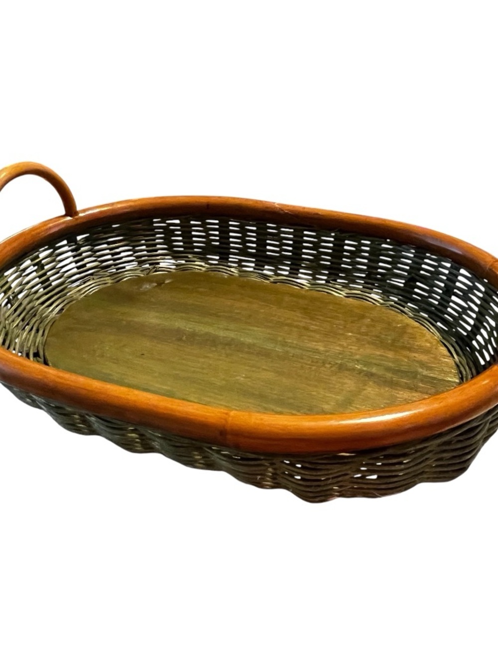Woven Wooden Serving Basket - Brown & Olive Green - Picture 5 of 8